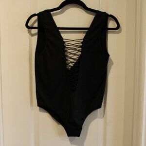 La SENZA | Women's | Spandex Bodysuit Deep V-Neck | Black | Large